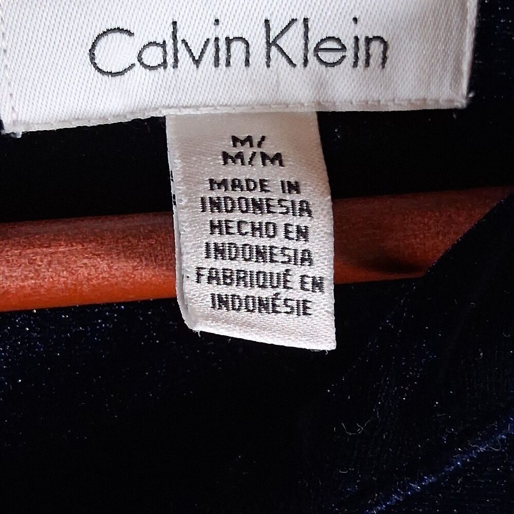 Calvin Klein Blue Velvet Bell Sleeve Top Blouse Keyhole Back Women's Medium M - Picture 3 of 8